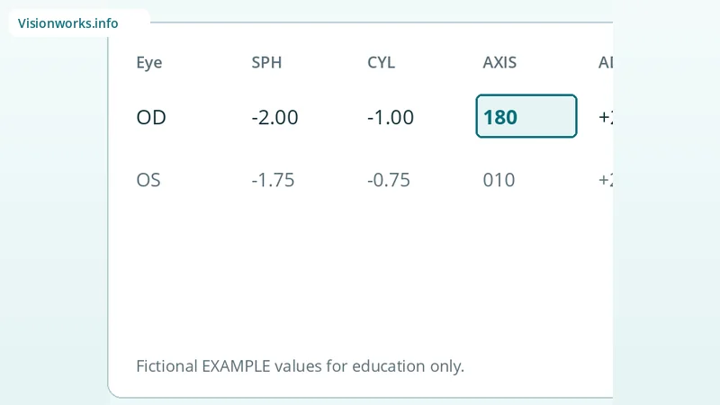Educational eyeglasses prescription diagram highlighting AXIS — Orientation