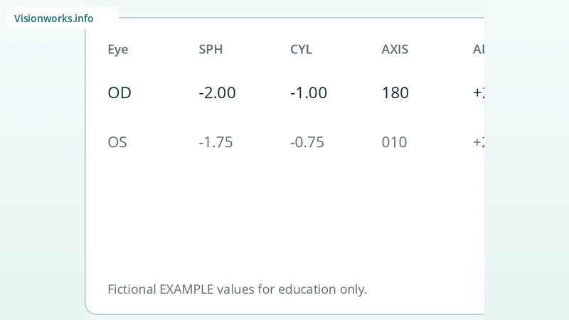 Educational eyeglasses prescription diagram highlighting BASE direction