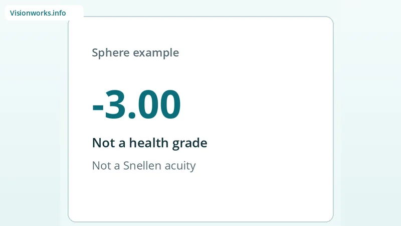 Educational graphic about glasses sphere strength example -3.00