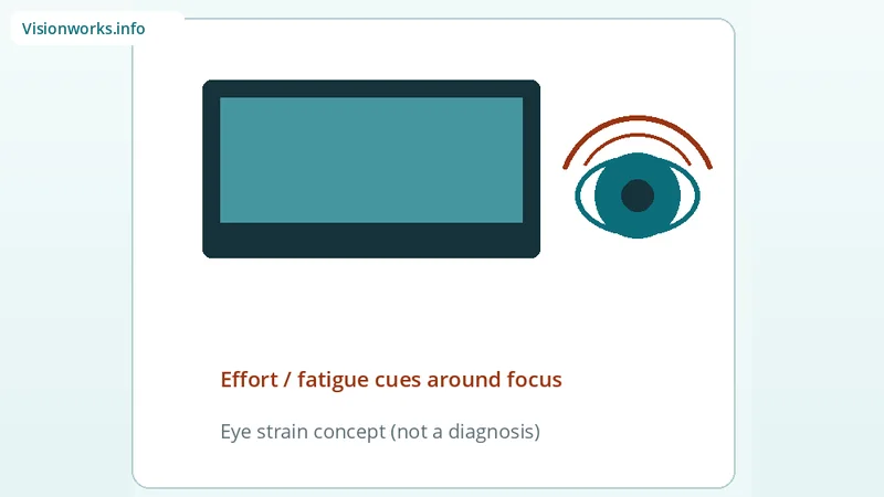 Screen with strained-focus eye arcs illustrating digital eye strain