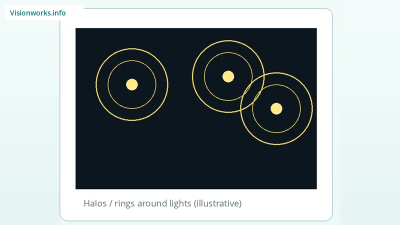 Night lights with concentric halo rings illustrating halos around lights