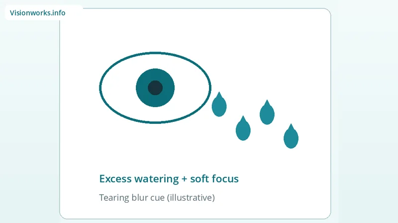 Eye with tear-drop shapes illustrating watery eyes and blurry vision