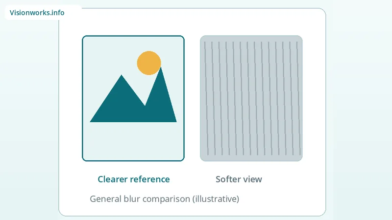 Side-by-side clearer versus softer landscape panels illustrating general blurry vision